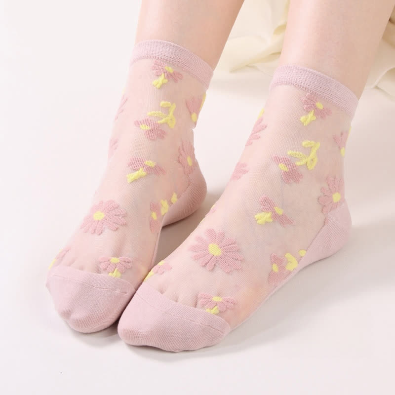 Chaussettes ultra-fines transparentes à motif marguerites (6 paires) - Rose clair - EU36-40 (US3-7) - image 9