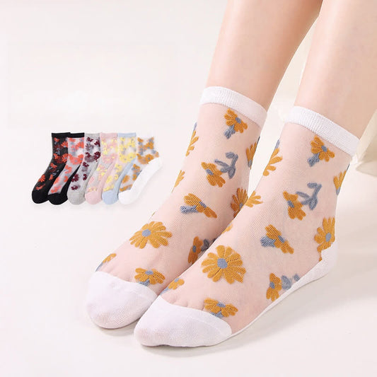 Chaussettes ultra-fines transparentes à motif marguerites (6 paires) - image 0