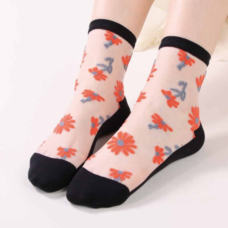 Chaussettes ultra-fines transparentes à motif marguerites (6 paires) - Noir et blanc - EU36-40 (US3-7) - image 5