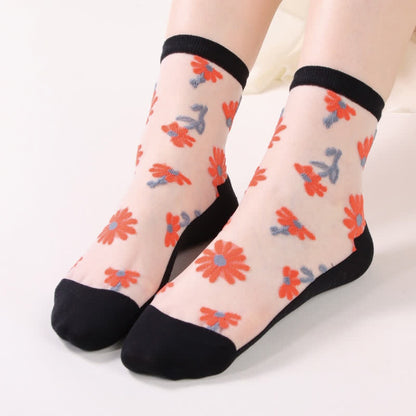 Chaussettes ultra-fines transparentes à motif marguerites (6 paires) - Noir et blanc - EU36-40 (US3-7) - image 5