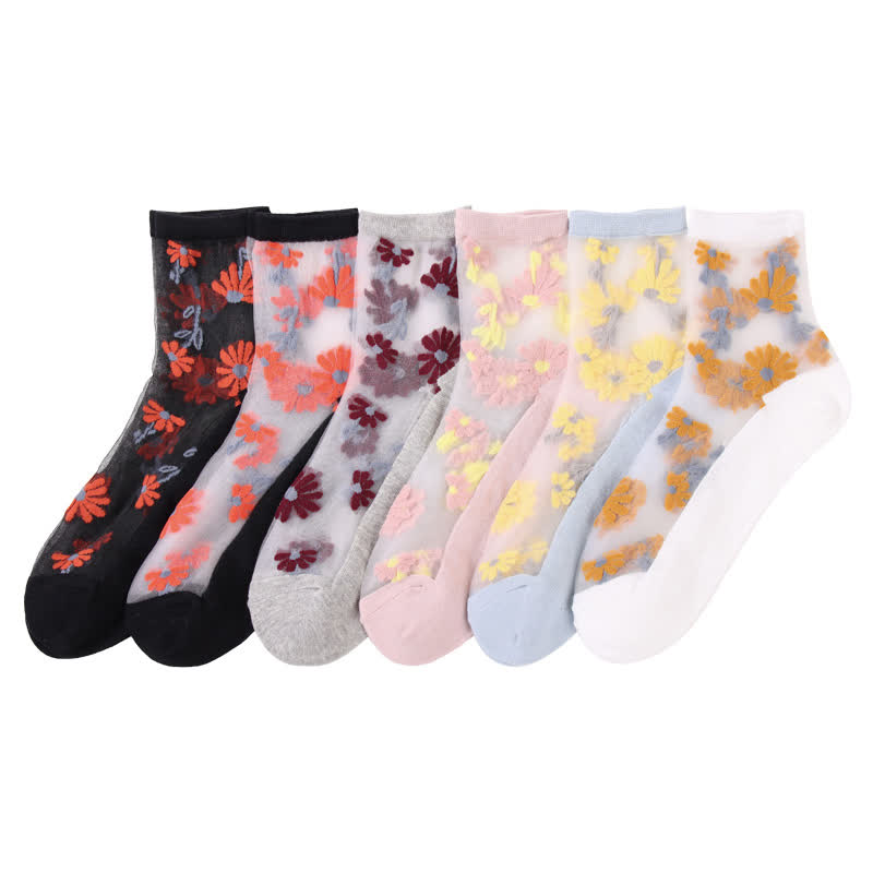 Chaussettes ultra-fines transparentes à motif marguerites (6 paires) - Multicolore - EU36-40 (US3-7) - image 13