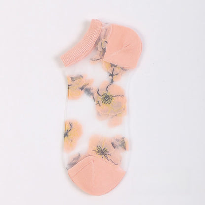 Chaussettes transparentes légères et respirantes à motif floral (5 paires) - Rose clair - EU36-40 (US3-7) - image 6
