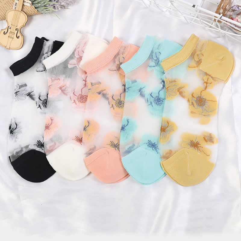 Chaussettes transparentes légères et respirantes à motif floral (5 paires) - Multicolore - EU36-40 (US3-7) - image 3