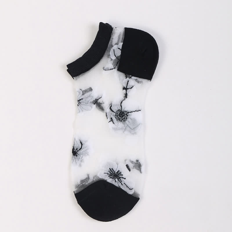 Chaussettes transparentes légères et respirantes à motif floral (5 paires) - Noir - EU36-40 (US3-7) - image 16