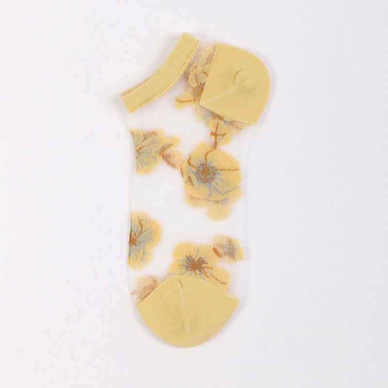 Chaussettes transparentes légères et respirantes à motif floral (5 paires) - Jaune - EU36-40 (US3-7) - image 11