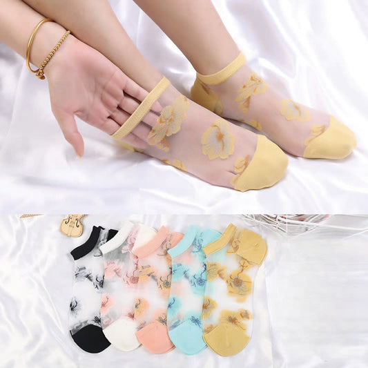 Chaussettes transparentes légères et respirantes à motif floral (5 paires) - image 0