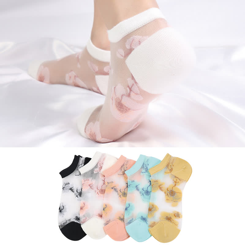 Chaussettes transparentes légères et respirantes à motif floral (5 paires) - image 1