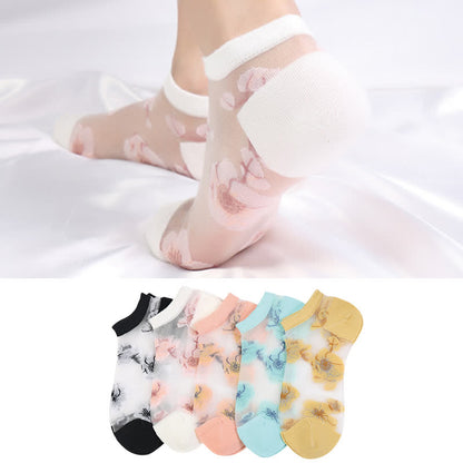 Chaussettes transparentes légères et respirantes à motif floral (5 paires) - image 1