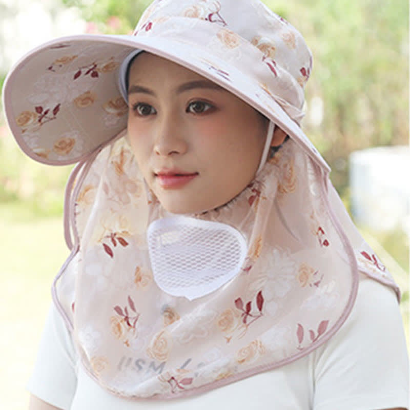 Chapeau de soleil à larges bords et châle imprimé roses - image 13