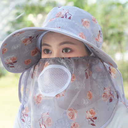 Chapeau de soleil à larges bords et châle imprimé roses - Gris - Taille unique - image 4