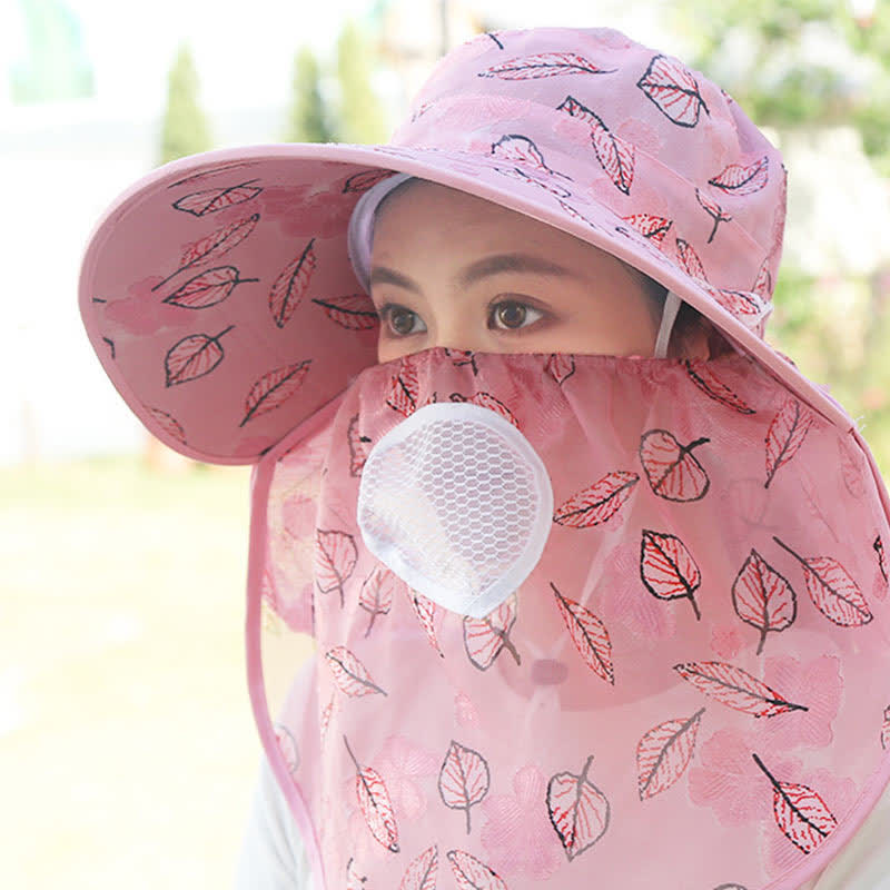 Chapeau de soleil à larges bords et châle à imprimé feuilles - Rose foncé - Taille unique - image 4