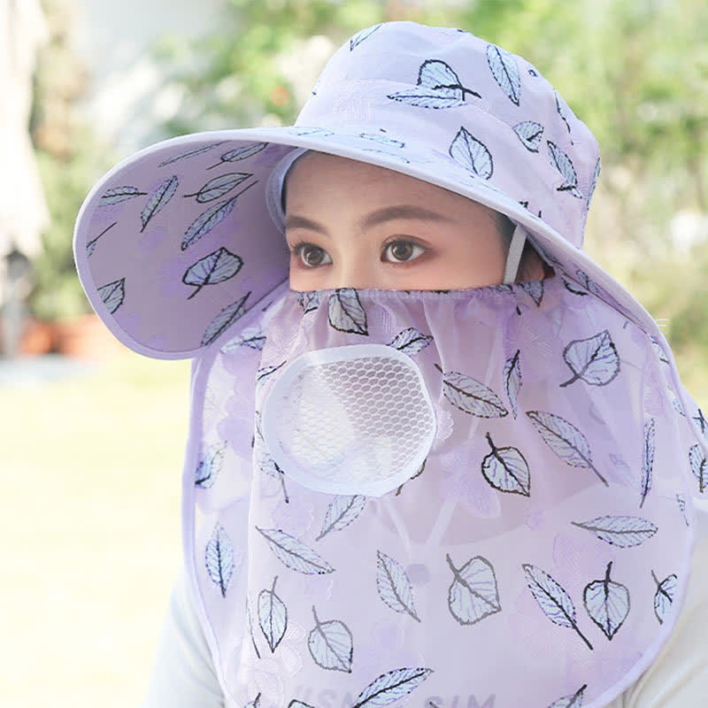Chapeau de soleil à larges bords et châle à imprimé feuilles - Violet - Taille unique - image 12