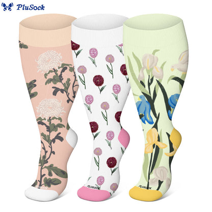 Chaussettes de compression à fleurs inspirées des fleurs grande taille (3 paires)