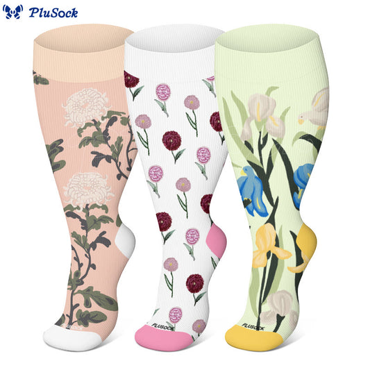 Chaussettes de compression à fleurs inspirées des fleurs grande taille (3 paires)