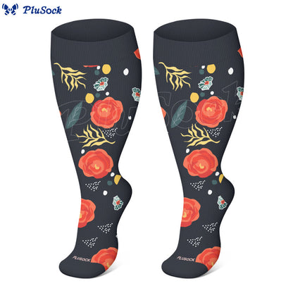 Chaussettes de compression à fleurs verdoyantes grande taille (3 paires)