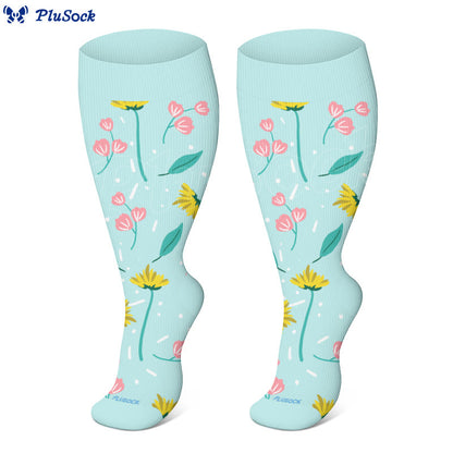 Chaussettes de compression à fleurs verdoyantes grande taille (3 paires)