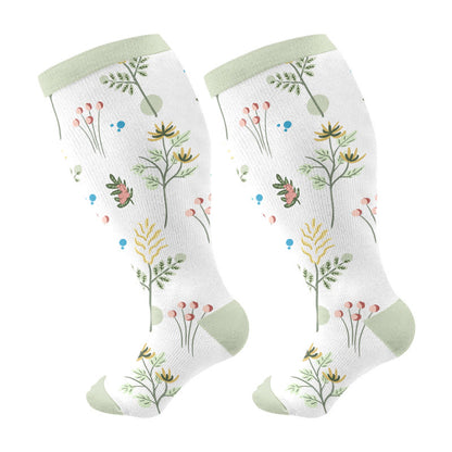 Chaussettes de compression à fleurs grande taille (3 paires) - Vert - 4XL - image 5