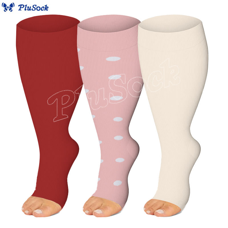 Chaussettes de compression à pois grande taille à bout ouvert (3 paires) - image 0