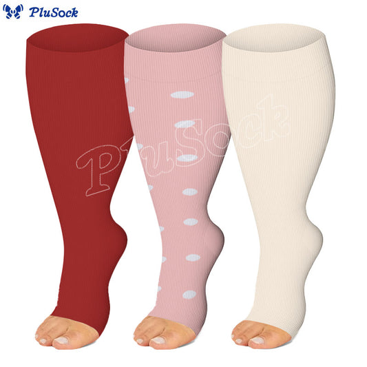 Chaussettes de compression à pois grande taille à bout ouvert (3 paires) - image 0