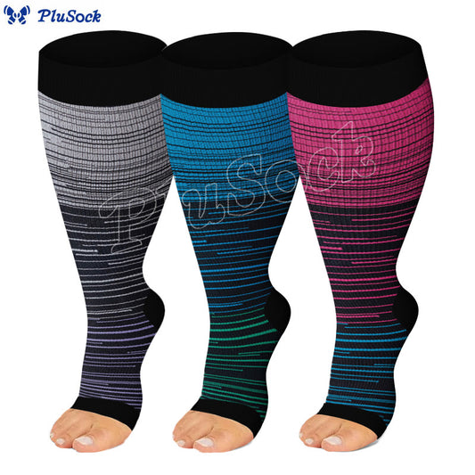 Chaussettes de compression à bout ouvert grande taille (3 paires) - image 0