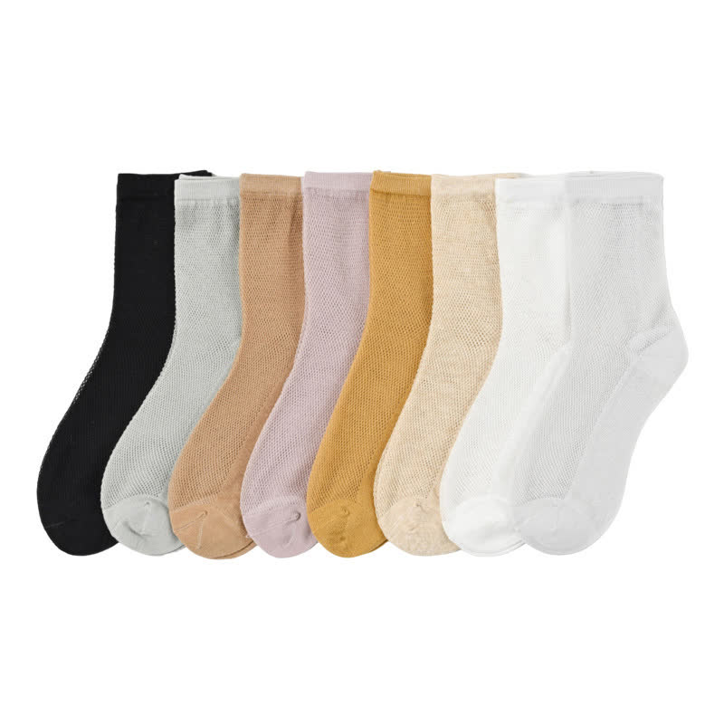 Chaussettes ultra-fines respirantes en maille de couleur unie (8 paires)