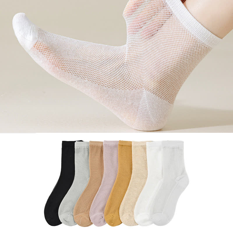 Chaussettes ultra-fines respirantes en maille de couleur unie (8 paires)