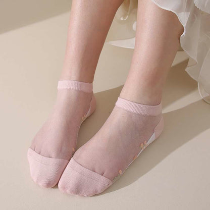 Chaussettes transparentes florales respirantes sans couture (5 paires) - Rose - EU34-40 (US1-7) - image 5