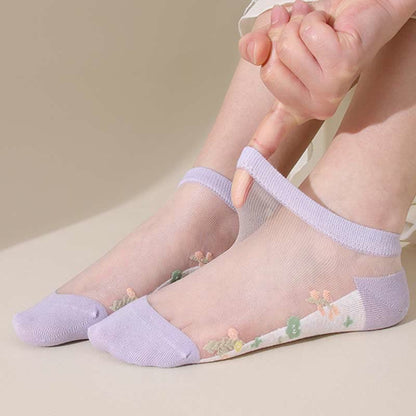 Chaussettes transparentes florales respirantes sans couture (5 paires) - image 10