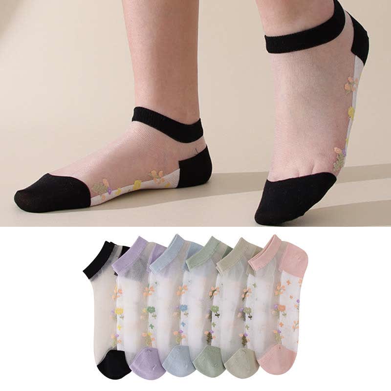 Chaussettes transparentes florales respirantes sans couture (5 paires) - image 1
