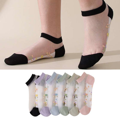 Chaussettes transparentes florales respirantes sans couture (5 paires) - image 1