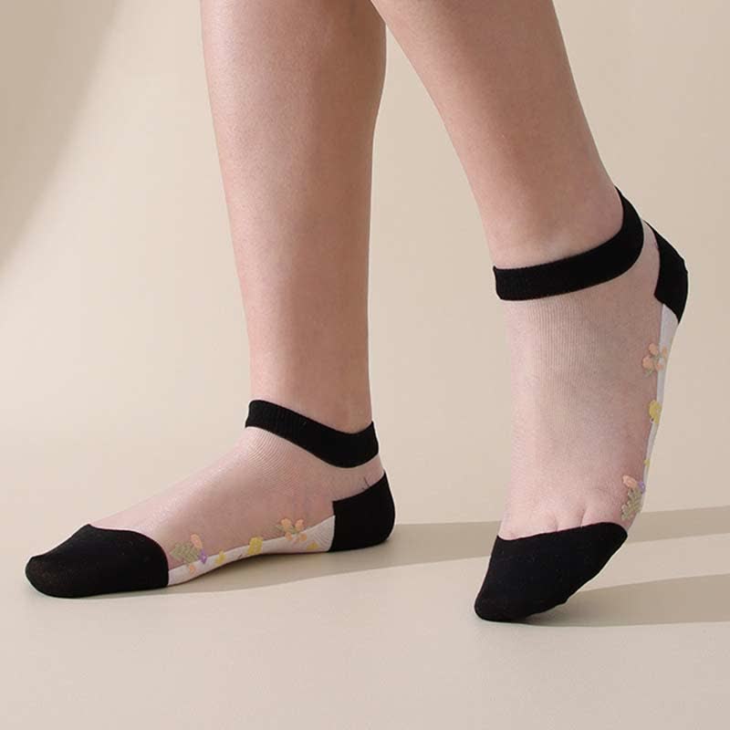 Chaussettes transparentes florales respirantes sans couture (5 paires) - image 20
