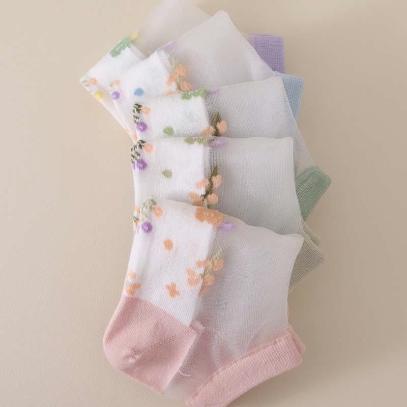 Chaussettes transparentes florales respirantes sans couture (5 paires) - image 3
