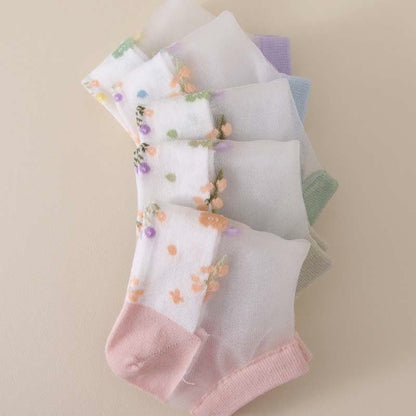 Chaussettes transparentes florales respirantes sans couture (5 paires) - image 3