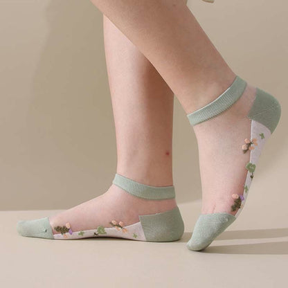 Chaussettes transparentes florales respirantes sans couture (5 paires) - image 17