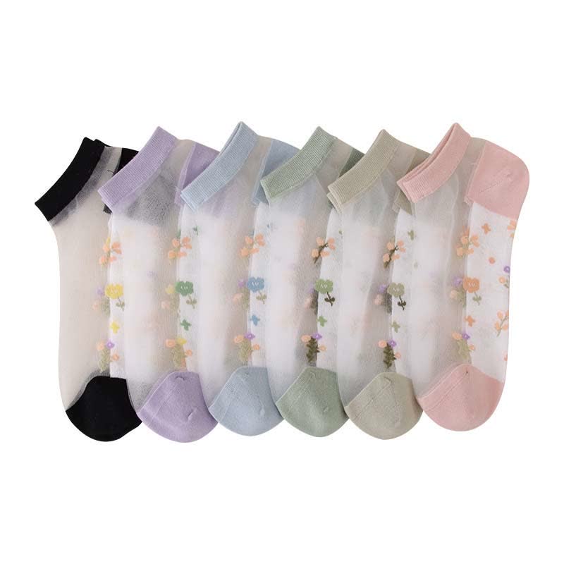 Chaussettes transparentes florales respirantes sans couture (5 paires) - Multicolore - EU34-40 (US1-7) - image 4