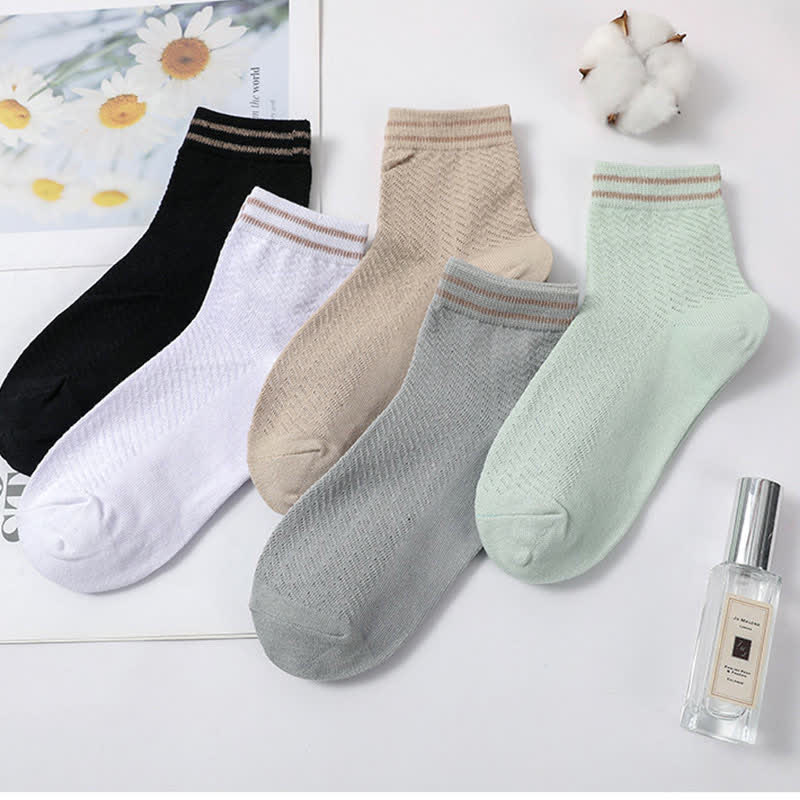 Chaussettes en coton rayées respirantes en maille (5 paires)