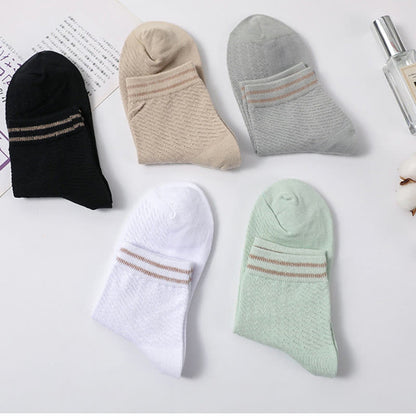 Chaussettes en coton rayées respirantes en maille (5 paires)