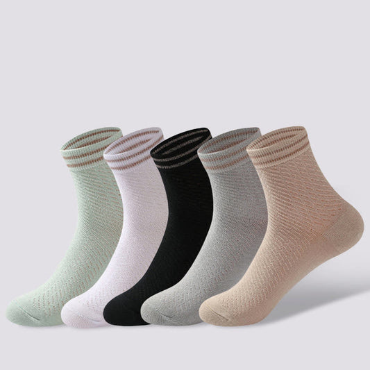 Chaussettes en coton rayées respirantes en maille (5 paires)