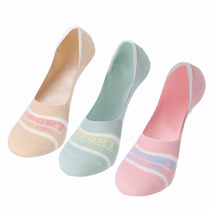 Chaussettes invisibles antidérapantes absorbantes en coton rayé (6 paires)