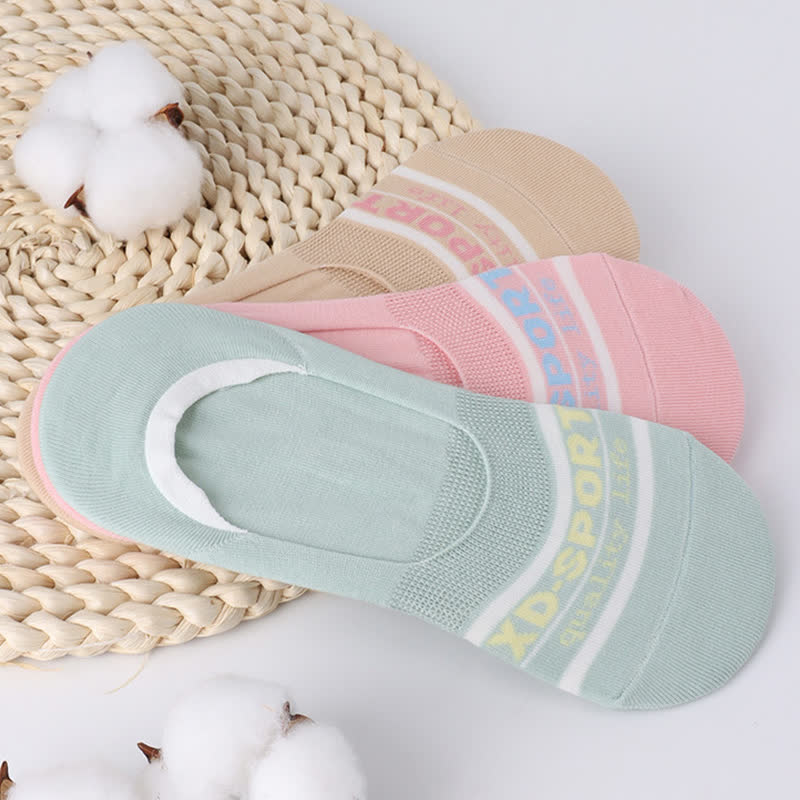 Chaussettes invisibles antidérapantes absorbantes en coton rayé (6 paires)