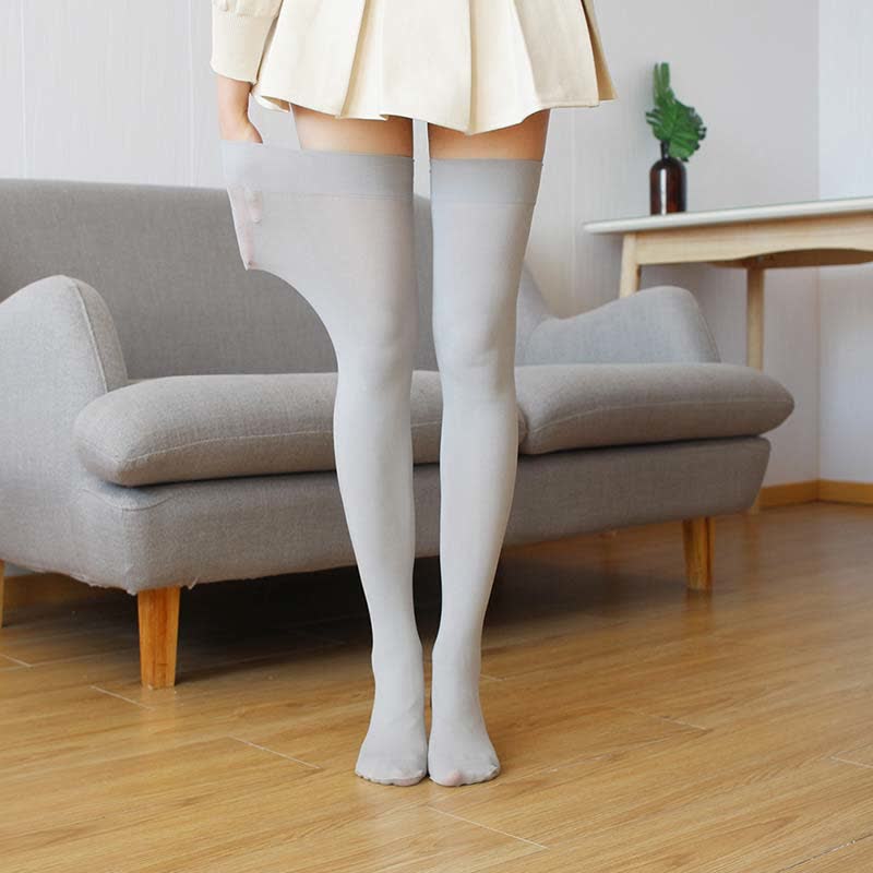 Chaussettes hautes sexy de couleur unie (4 paires) - Gris - Taille unique - image 5