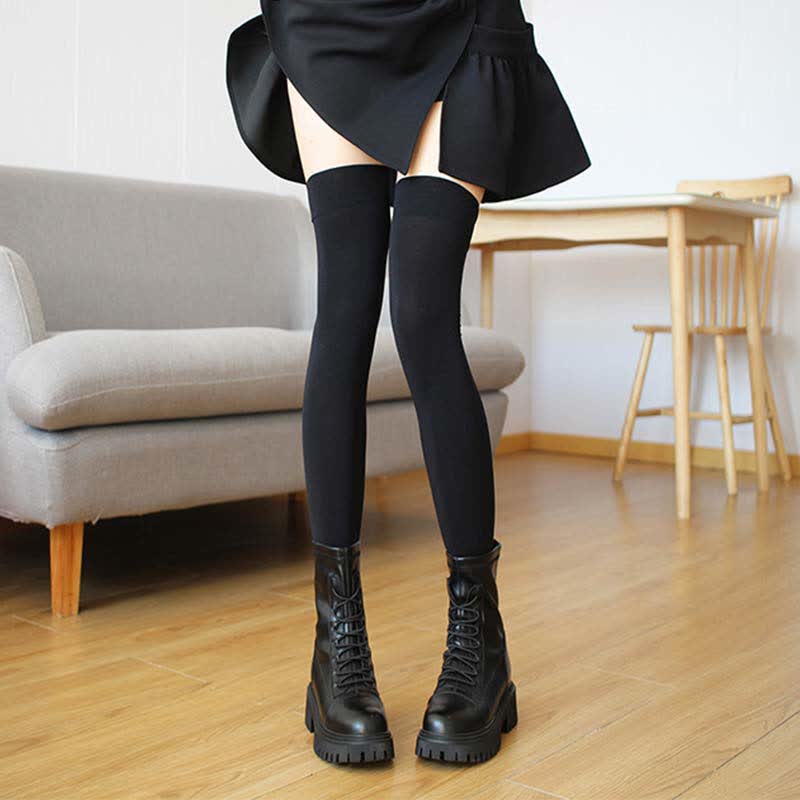 Chaussettes hautes sexy de couleur unie (4 paires) - Noir - Taille unique - image 2
