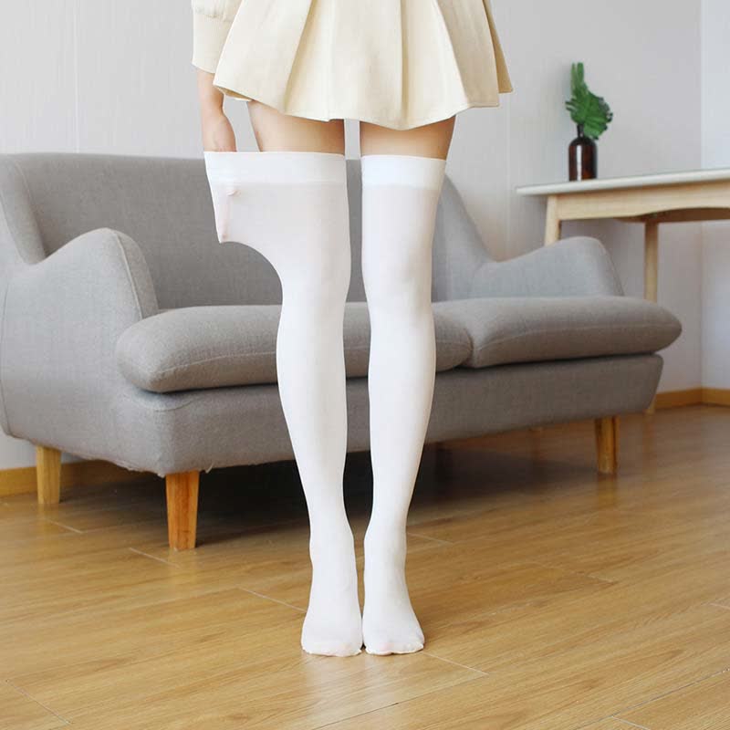 Chaussettes hautes sexy de couleur unie (4 paires) - Blanc - Taille unique - image 12