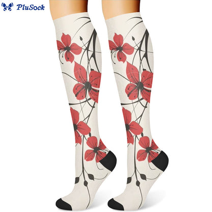 Chaussettes de compression à fleurs rouges (3 paires) - image 3