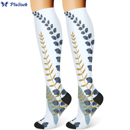 Chaussettes de compression à feuilles vertes et fleurs bleues (3 paires) - image 2