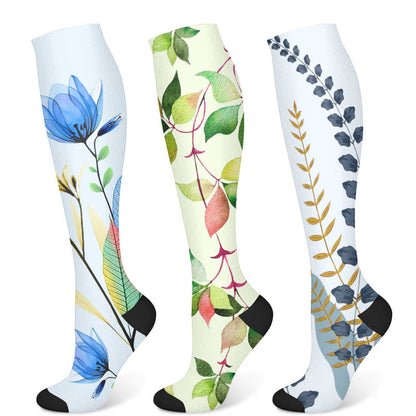 Chaussettes de compression à feuilles vertes et fleurs bleues (3 paires) - Multicolore - S/M - image 5