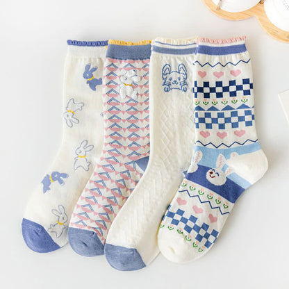 Chaussettes courtes en coton à imprimé lapin (4 paires) - Multicolore - EU35-40 (US2-7) - image 2