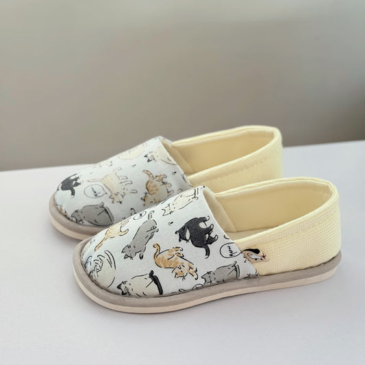 Chaussons antidérapants en toile à imprimé chat - US8.5-9 - image 0
