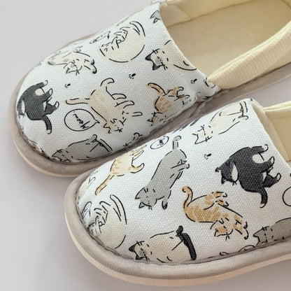 Chaussons antidérapants en toile à imprimé chat - image 2