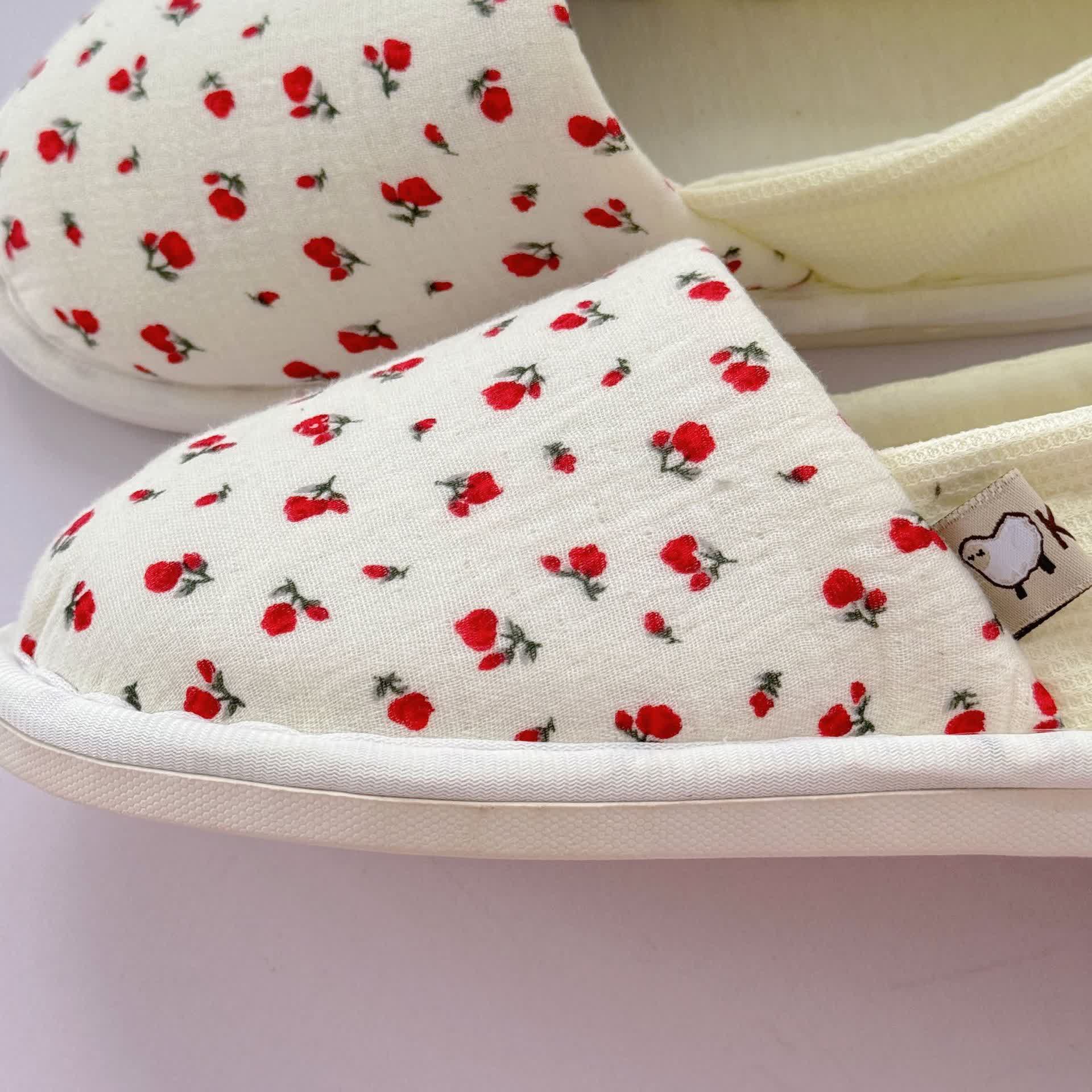 Chaussons d'intérieur en toile antidérapants à motif floral - image 6